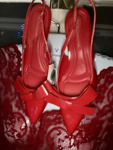 Bcbg Red Sling back Women’s Short Heals Elegant With Red Bow New! Size 8 - Picture 1 of 2