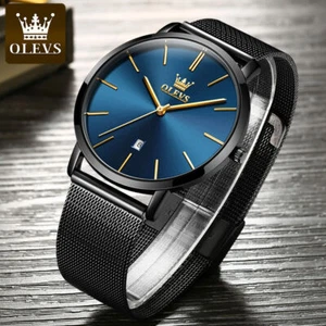 OLEVS Watch Blue Dial Fashion Simple Style Waterproof Men's Wristwatches - Picture 1 of 10