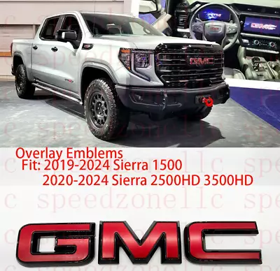 GMC Sierra 1500 2500HD 3500HD superposición emblema rojo negro delantero Foto 1 de 4