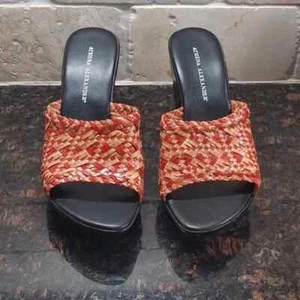 Athena Alexander 8 Black & Red Tan Woven Top 4" Wedge Sandals Shoes 39 - Picture 1 of 4