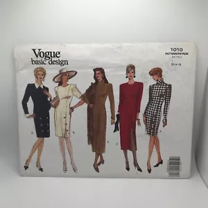 Vogue 1010 Womens 12-14-16 Dress Straight Semi-Fitted Sewing Pattern UNCUT - Picture 1 of 6