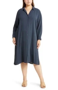 Camicia Eileen Fisher Ocean 100% seta abito da $398 vestibilità rilassata taglia large - Foto 1 di 9