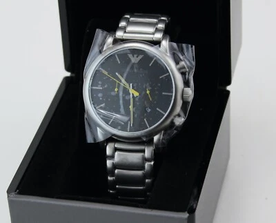 NEW AUTHENTIC EMPORIO ARMANI LUIGI BETA CLASSIC SILVER BLACK MEN'S AR11324 WATCH - Image 1 of 4