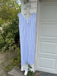 NWT Talbots Pretty White Blue Stripe Linen CottonLined Sleeveless Midi Dress 18W - Picture 1 of 4