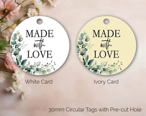 Round Gift Tags eucalyptus style made With Love Wedding Craft Tag Card 216E - Picture 1 of 2