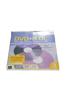 3-Pack Verbatim 8.5 GB 2.4X DVD+R DL Recordable Double Layer Disc ( 1 Disc Open - Picture 1 of 3