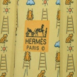 HERMES PARIS 7860 UA Tie FRANCE MADE 100% Silk Frog Pattern Yellow Color L63 W3