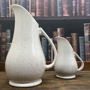 Vtg Brush 2pc Speckled Pottery Pitcher Set 932 USA Large & Small Pitcher - Picture 1 of 9