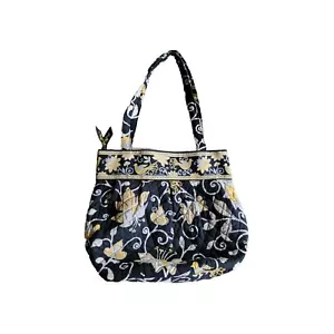 Borsa Vera Bradley nera e gialla floreale fiore tessuto trapuntato BT3 - Foto 1 di 8