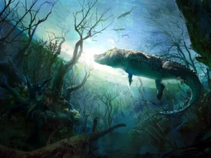 V2003 Crocodile Painting Art Underwater Landscape Animal WALL POSTER PRINT UK - Picture 1 of 13
