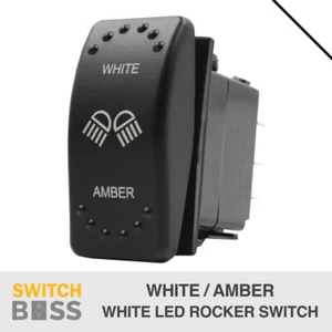 White/Amber On-Off-On LASER ETCHED Rocker Switch - WHITE LED 12v 24v Toggle - Picture 1 of 7