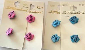 Vintage Plastic Fish Sewing Buttons Pink Blue 5/8" Shank - Lot of 8 New - Picture 1 of 5
