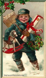 Frances Brundage, Künstler signiert. "Frohe Weihnachten." Sehr guter Zustand+. um 1910. P12-25-1911 - Bild 1 von 3