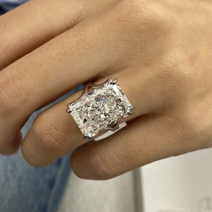 Radiant Diamond Ring E VVS2 IGI Certified 10.2 Ct Lab Grown 14K White Gold - Picture 1 of 11