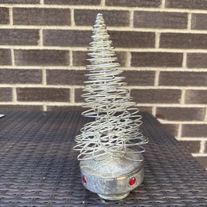 Marshall Fields Weihnachtsbaum musikalisch 10" silber Metall gesponnen Vintage ROTATES - Bild 1 von 9