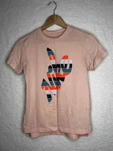 Nike Tee Big Girls Youth L T-Shirt Tee Script Striped Logo Front Pink - Picture 1 of 5