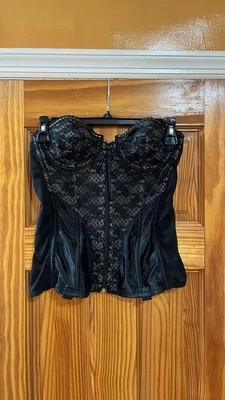 Black Lace V-shaped Back Corset Bustier Strapless Bra Top Size 34 B - Image 1 of 4