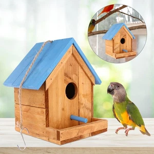  Outdoor Wood Bird Feeder Hanging Bird Feeding Nest Small Bird House Hanging - Picture 1 of 12