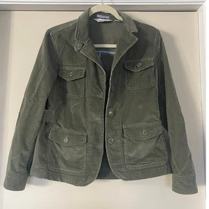 LL Bean Corduroy Utility Jacket Olive Green Petite XS Button Front Pockets - Picture 1 of 6
