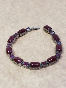 Vintage Mid Century Carnelian Colored Glass (?) Tennis Bracelet 6.75" - As Is - Picture 1 of 11