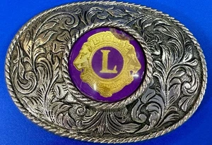 Lions Clubs International Organization Silver Color Western Framed Belt Buckle - Foto 1 di 18