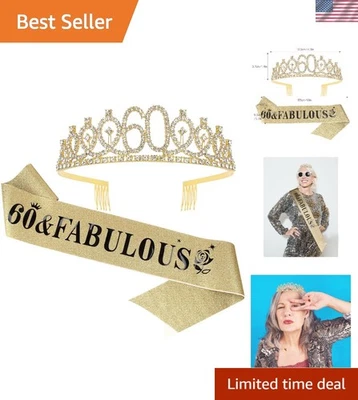 Elegante corona dorada y 60 y fabulosa faja para recuerdos inolvidables de cumpleaños Foto 1 de 4