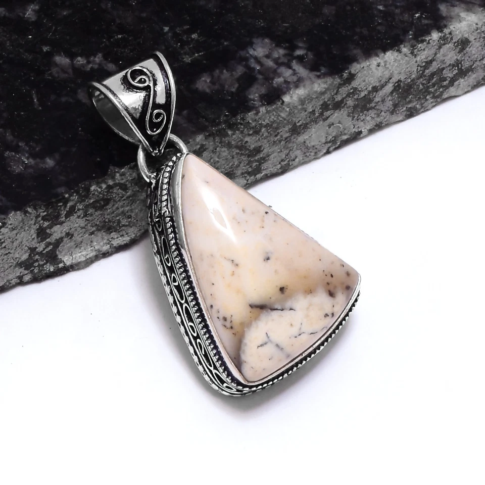 Pingente de opala dendrita antigo étnico feito à mão presente joia 1,8" P-596 - Imagem 1 de 1