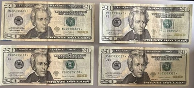 LOT OF 4 2017A 2013 $20 “STAR NOTE” ML PF PG PJ Circulated - Image 1 of 2