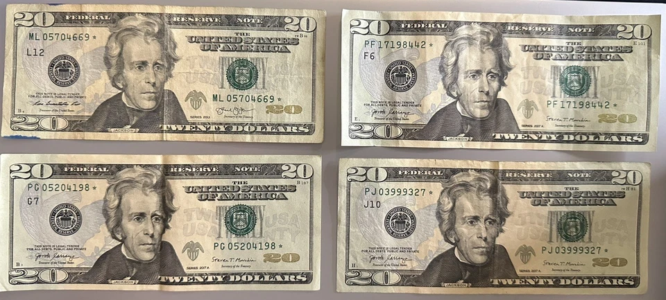 LOT OF 4 2017A 2013 $20 “STAR NOTE” ML PF PG PJ Circulated - Image 1 of 2