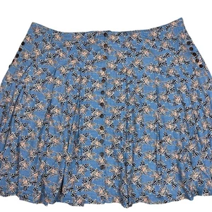 ModCloth Floral Button Front Skirt Size 28 Blue Lined - Picture 1 of 7