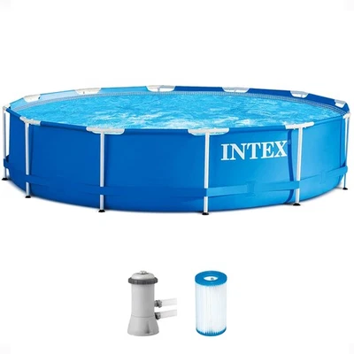 Intex 12' x 30" Metal Frame Above Ground Swimming Pool - Not working (For Parts) - Image 1 of 4