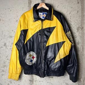 Pittsburgh Steelers RARE Sharktooth Logo Athletic Large Leather Jacket - Bild 1 von 5