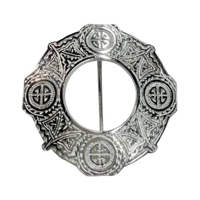 AAR Celtic Knot Chrome Finish Fly Plaid Piper Brooch for 3" Diameter Kilt - Image 1 of 4