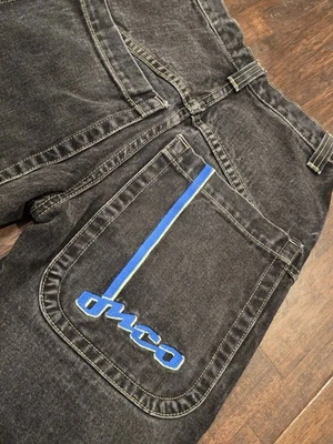 VTG JNCO Baggy Wide Boys Black Boarder Jeans Sz 8 21x17 Cyber 90s Made In USA - Image 1 of 4
