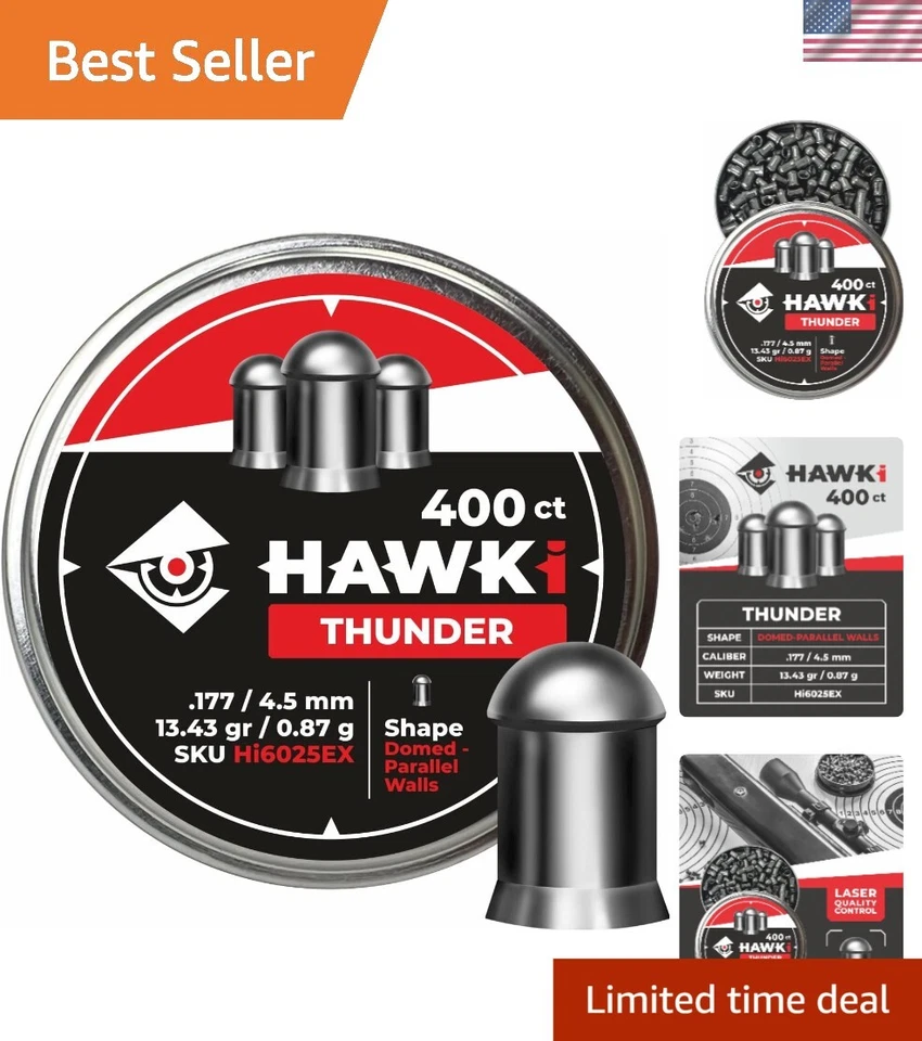 (1) Hawki Thunder Airgun Pellets .177 / 4.5mm Caliber 13.43 gr 400 Ct Hi6025EX