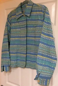✨REDUCED✨ Coldwater Creek Blue&Green Eyelash Stripe Jacket 1X /16-18 NOT WORN - Picture 1 of 12