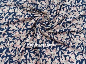 Natural Dyed Cotton Fabric Women's Running Fabric Hand Block Print Voile Fabric - Picture 1 of 5