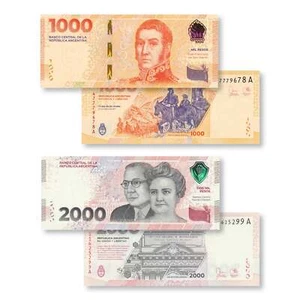 Argentina Set: 1000 & 2000 pesos, 2023, B426–B427, UNC - Foto 1 di 4