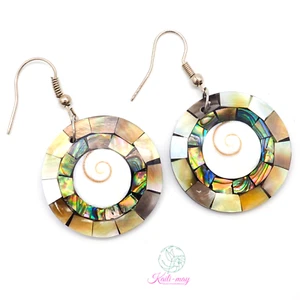 MOTHER OF PEARL ABALONE SHIVA SHELL HANDMADE EARRINGS - Picture 1 of 6