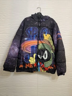 Members Only Space Jam Jacket XL Adult Black Quilted Hoodie Puffer Mens XL - Image 1 of 4