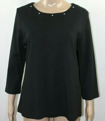 Top tejido negro algodón manga 3/4 tachuelas plateadas escote nuevo con etiquetas M Foto 1 de 4