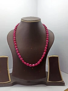 Natural Red Ruby Gemstone Oval 8/10 mm Beads 925 Silver 12-40" Strand Necklace - Picture 1 of 9