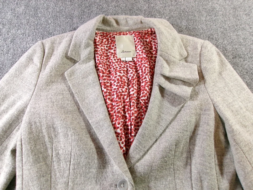 Elevenses Wool Blazer Jacket Women's 8 Gray Red Lining Bow Detail Single Button - Image 1 of 4