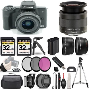 Canon M50 Mark II +15-45mm Lens (Black) +11-22mm IS STM Lens +3 PC Filter +64GB - Picture 1 of 7