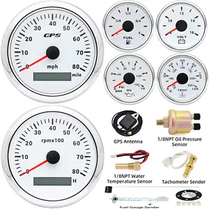 6 Gauge Set 85mm GPS Speedometer 80MPH Waterproof for Marine Boat Car Truck ATV - Picture 1 of 23