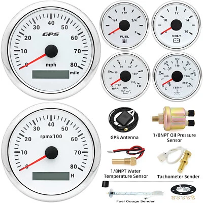 6 Gauge Set 85mm GPS Speedometer 80MPH Waterproof for Marine Boat Car Truck ATV  - Image 1 of 4