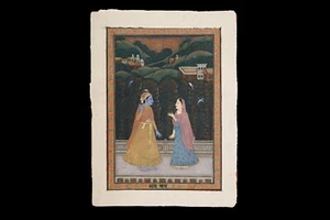 Antique 1800s Indo Kangra, Mughal Art Gouache Painting Krishna And Radha - Picture 1 of 7