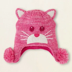 Children's Place Girl's Knit/Fleece Winter Hat (M/12-24) Mon Vivid/Pink Cat NWT  - Picture 1 of 1
