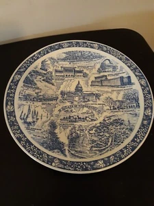 VTG Vernon Kilns USA Pottery Wisconsin Landmark Souvenir State Plate 10.25" blue - Picture 1 of 6