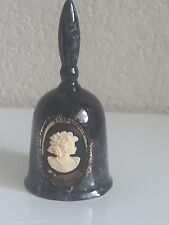 Vintage Cameo Bell Black marble Porcelain Gold Accents 7" Tall With Clasper 
